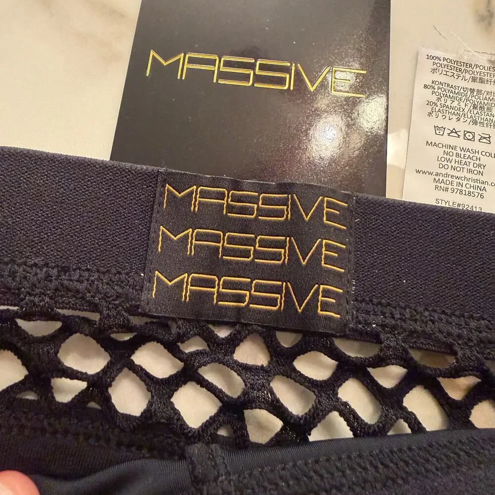 NEW Andrew Christian Massive Mesh Jock Color Black Size Large